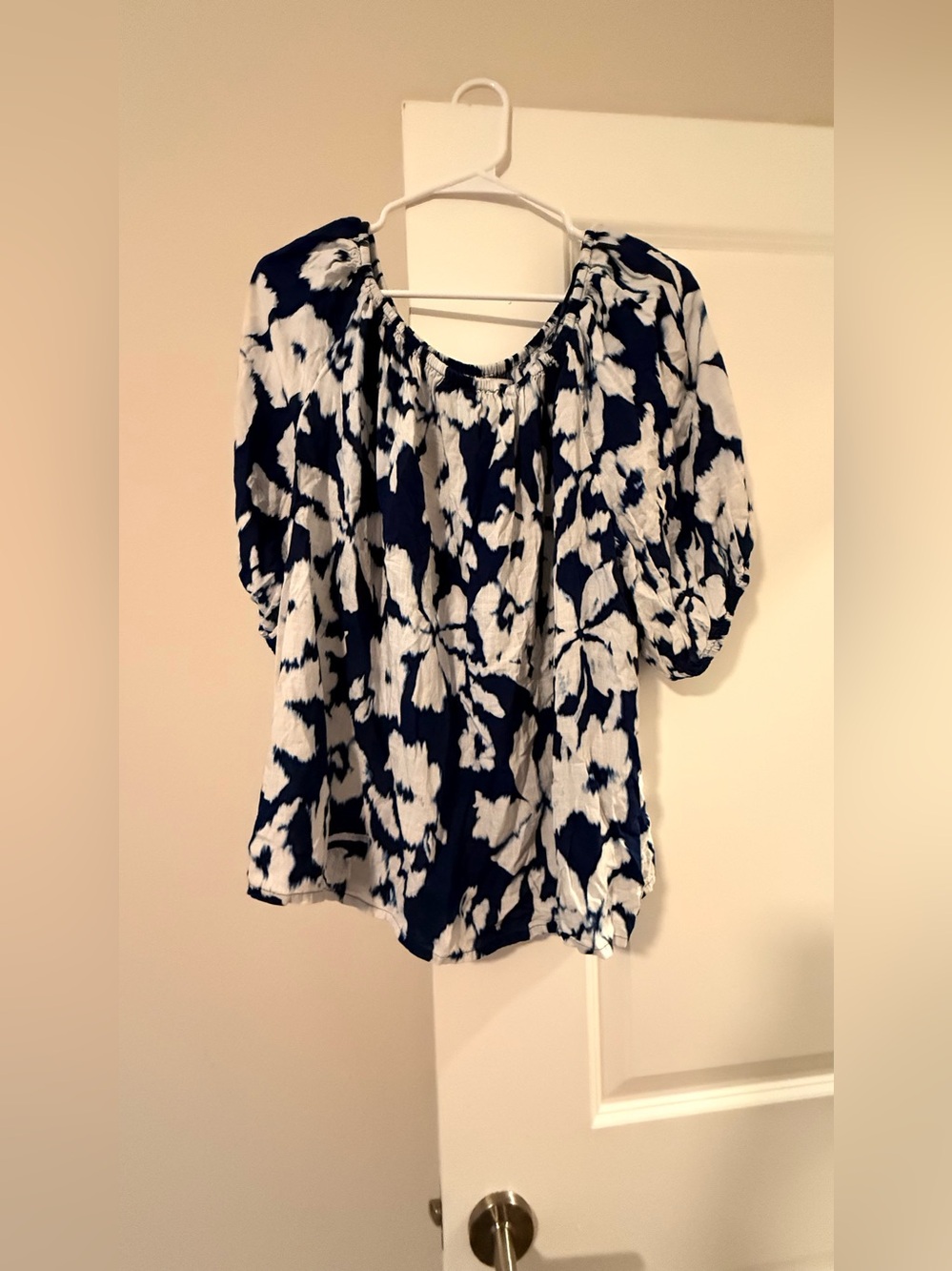 Sonoma Navy and White Floral Peasant Blouse